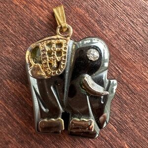 Black Stone with Gold details Elephant Pendant